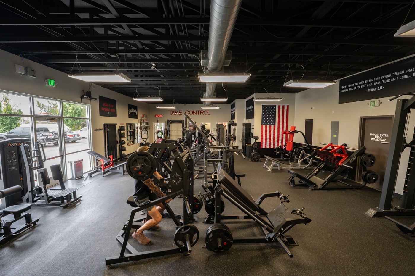The main training floor with the American flag