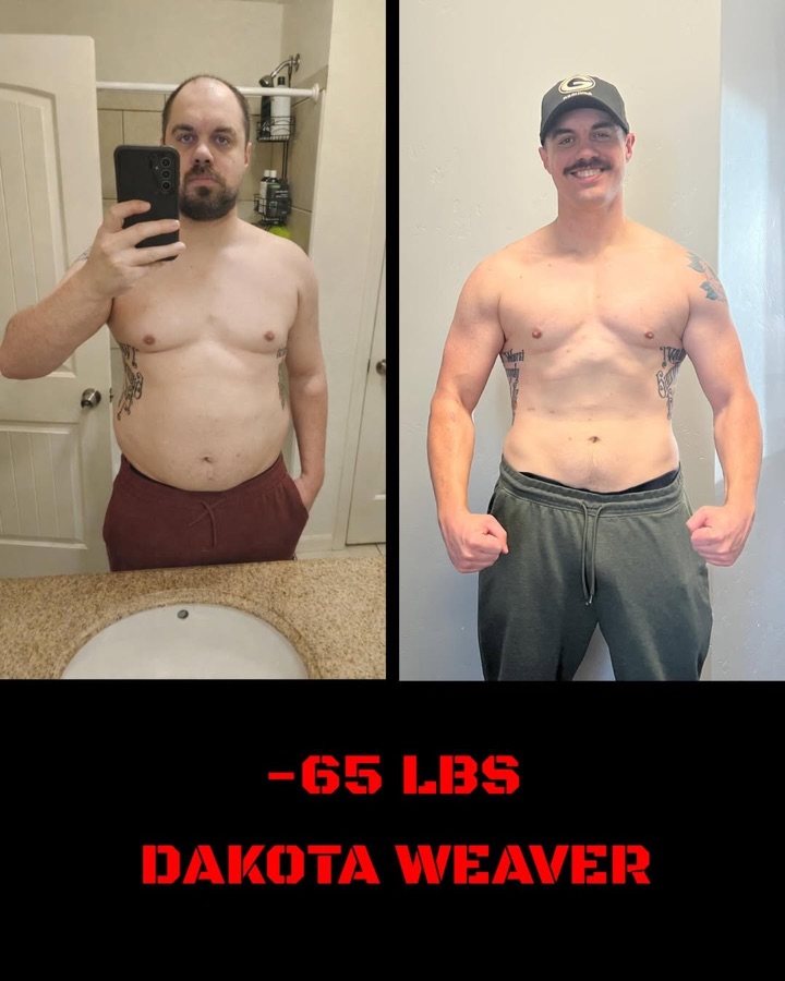Dakota Weaver, before and after: down 65 pounds