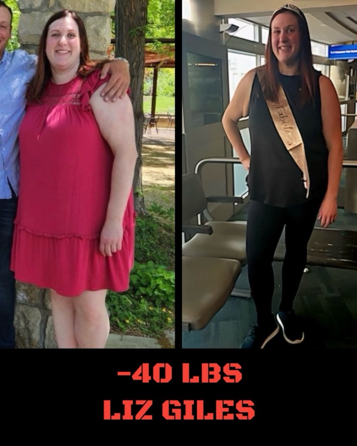 Liz Giles, before and after: down 40 pounds